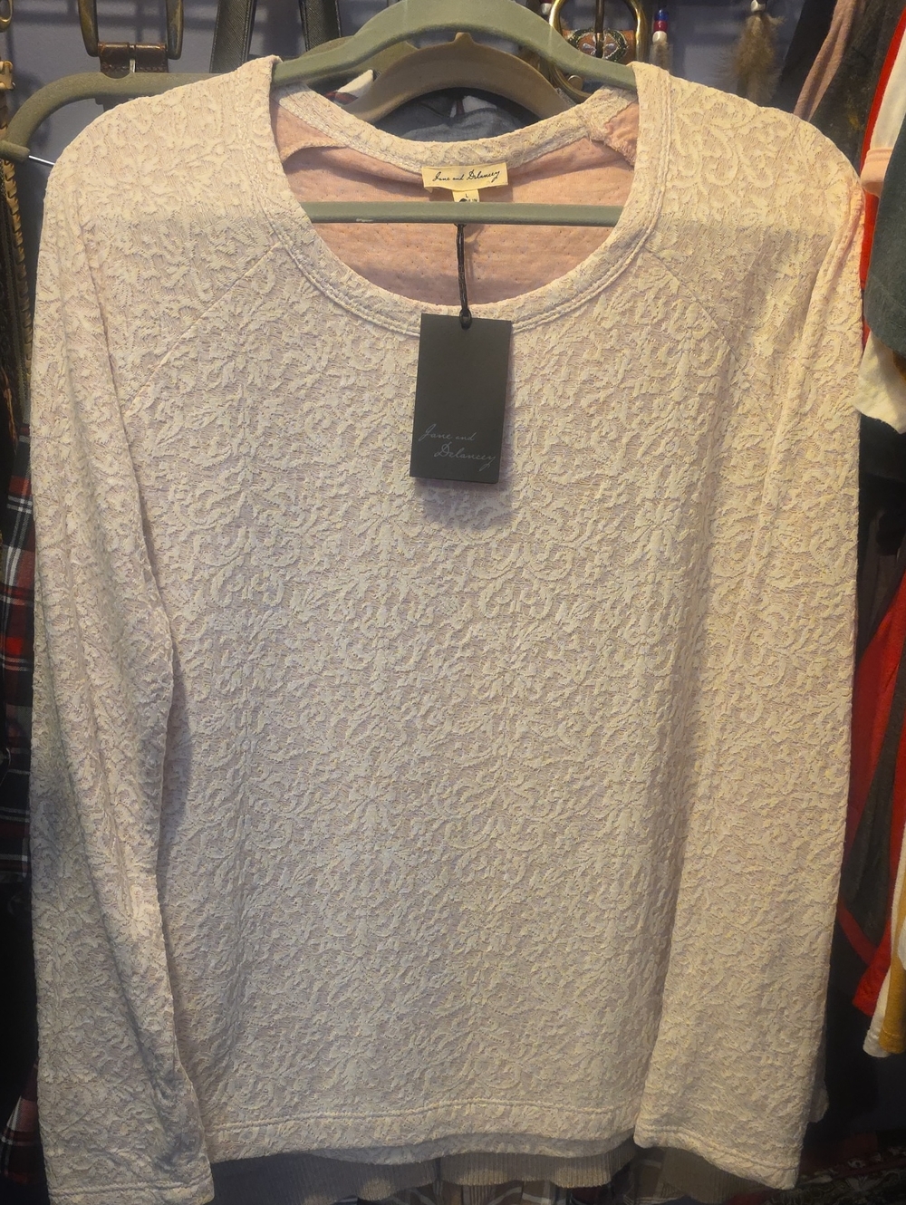 Jane and Delancey Lace-Texture Long Sleeve Top — Light Pink